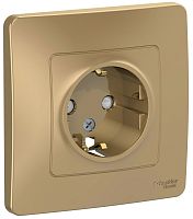 Розетка с заземлением с рамкой Systeme Electric Blanca 1-м. шторки титан картинка